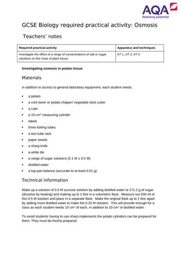 AQA GCSE Biology L10 Osmosis Required Practical | Teaching Resources