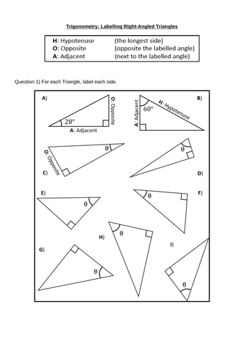 Worksheet Labelling Right Angled Triangles And Finding Exact Trig Values Teaching Resources 9825