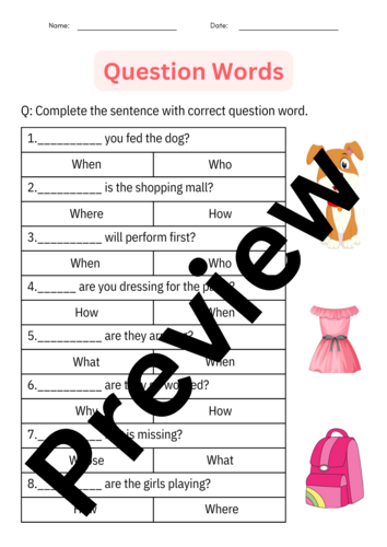 Printable Question Words Practice Worksheets - Writing Questions for ...