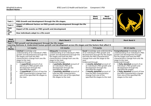 BTEC Tech Award- Component 1- Student Feedback Grid