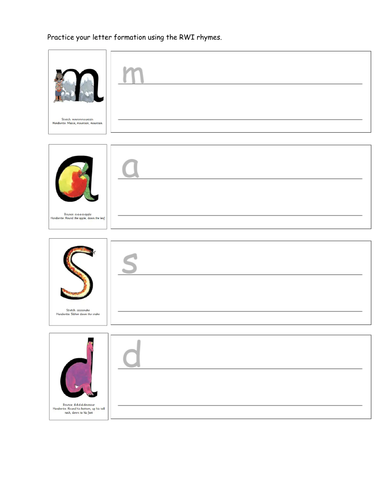 RWI Formation Homework Sheets - Set 1