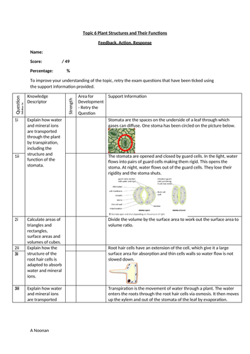 Edexcel CB6 End of Topic Assessment and FAR Marking Feedback Sheet ...