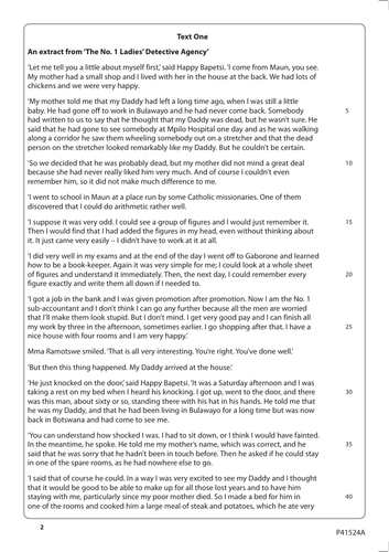 English Language Paper 1, Q.3 (KS3- Year 9 The No.1 Ladies' Detective ...