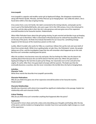 Picnic at Hanging Rock Cambridge 0475 Literature | Teaching Resources