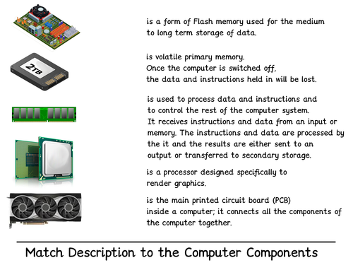 GCSE Computer Science Match Computer Components (With Answers ...