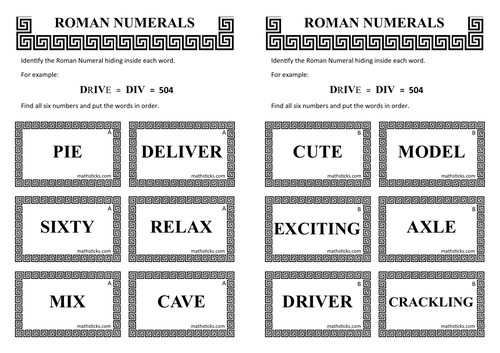 Hidden Roman Numerals Teaching Resources