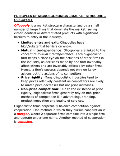 oligopoly essay grade 12