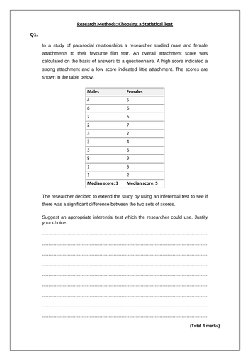 A-Level Psychology - CHOOSING A STATISTICAL TEST [Year 2 Research ...