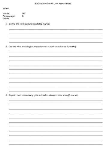 eduqas / wjec GCSE Sociology of education unit of work | Teaching Resources