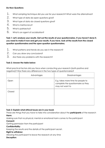 eduqas / wjec GCSE Sociology research methods unit of work | Teaching ...