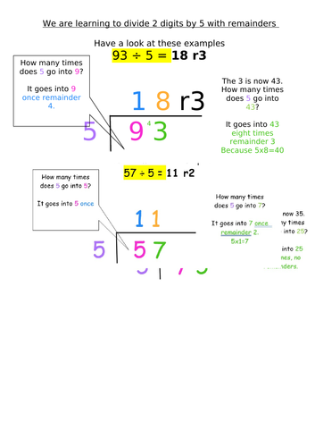 Division using the bus stop method 2-9 remainders and no remainders ...