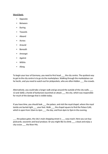 Key Stage 3 SPaG Prepositions