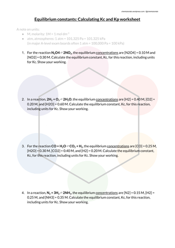 Equilibrium II: calculating Kc and Kp - A-level chemistry Worksheet ...