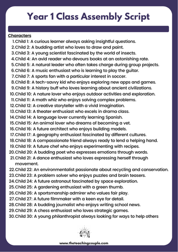 Year 1 Class Assembly Script | Teaching Resources