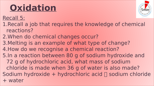 KS3 - Oxidation lesson