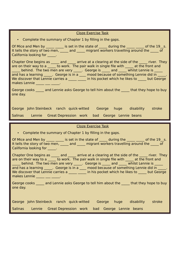 Events of Chapter 1-Of Mice and Men | Teaching Resources