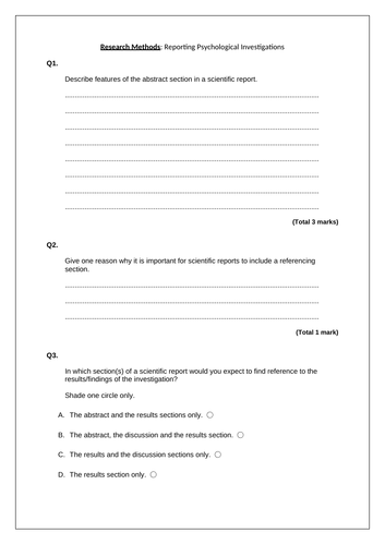 A-Level Psychology - REPORTING PSYCHOLOGICAL INVESTIGATIONS [Year 2 ...
