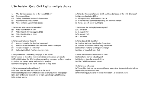 Edexcel/ Pearson GCSE History quizzes for USA conflict at home and abroad