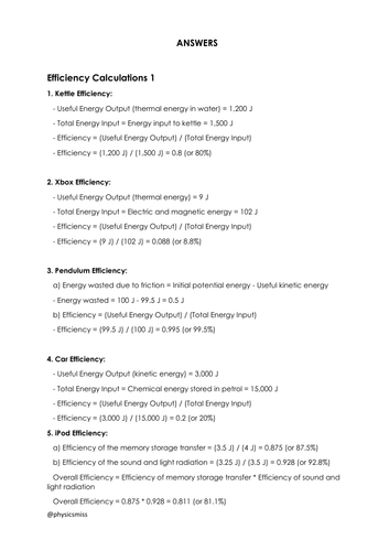 GCSE Efficiency Calculations