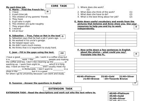 Part-time jobs - French Bubble Sheets - Reading and Writing | Teaching ...