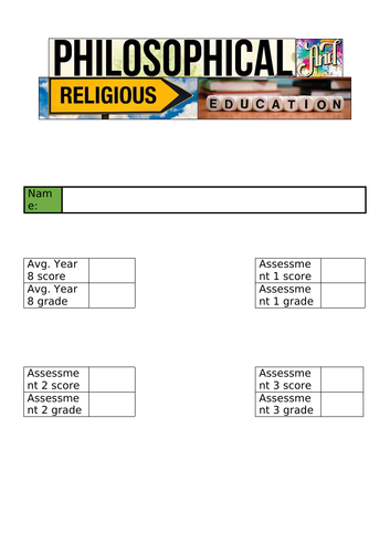 Contents page, glossary, and religious teachings for Y9 booklets