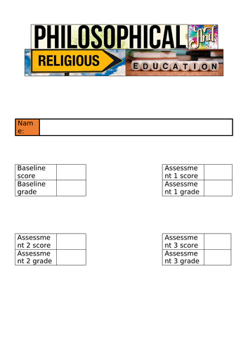 Contents page, glossary, and religious teachings for Y7 booklets