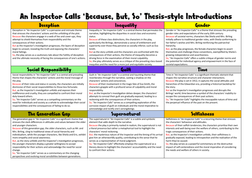 An Inspector Calls 'Because, But, So' thesis-style introductions