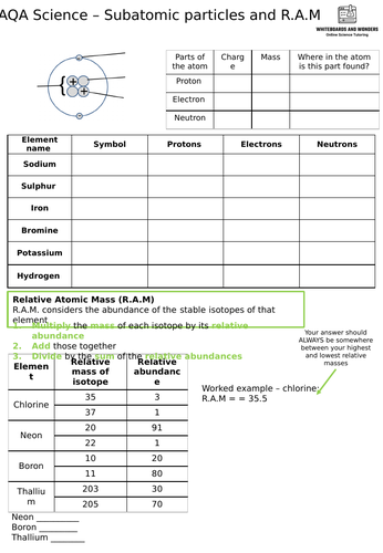 AQA - Atomic Structure and The Periodic Table - Subatomic Particles and ...