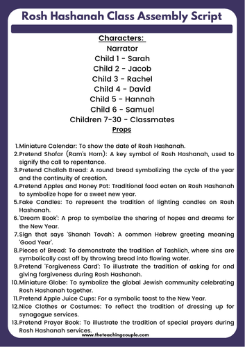 Rosh Hashanah Class Assembly Script | Teaching Resources