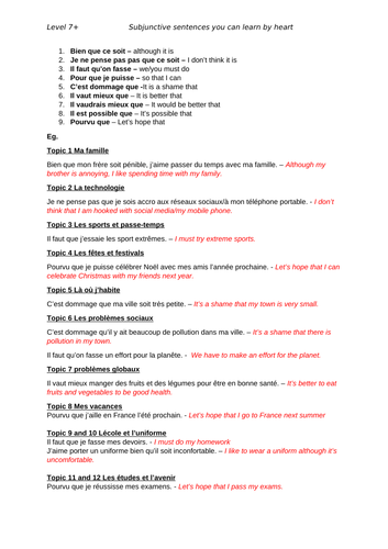 common subjunctive sentences french