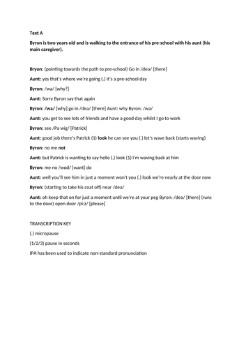 Child Language Acquisition Transcript with MARK SCHEME | Teaching Resources