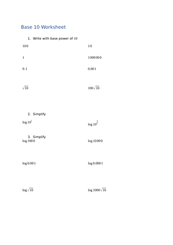 Base 10 Worksheet | Teaching Resources