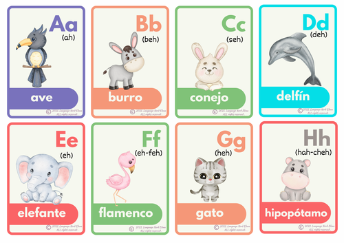 SPANISH ALPHABET flashcards with Watercolour Animals | Educational ...