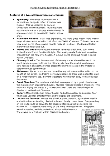 AQA 8145 Hardwick Hall  HE 2025 L1: Why and how did manor houses develop in Elizabethan England?