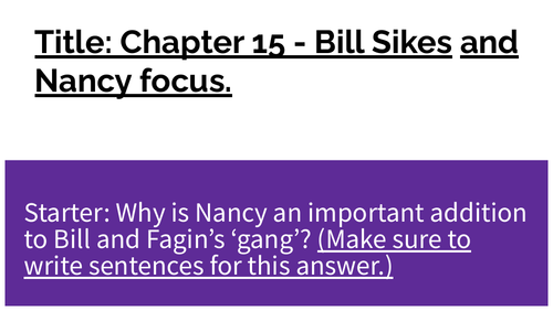 Oliver Twist: Chapter 15 - Bill Sikes and Nancy | Teaching Resources