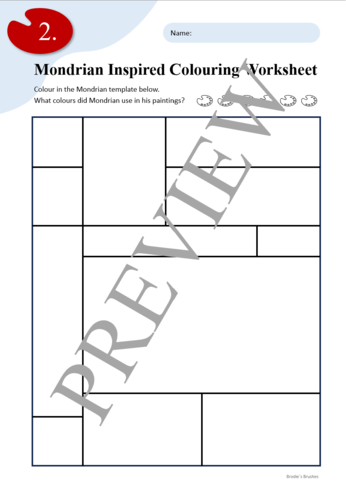 3 Piet Mondrian Colouring Worksheets + PowerPoint Lesson | Teaching ...