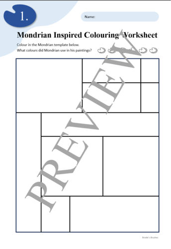 3 Piet Mondrian Colouring Worksheets + PowerPoint Lesson | Teaching ...