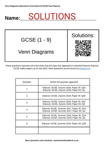 Venn Diagrams. GCSE Maths Past Paper Questions. | Teaching Resources