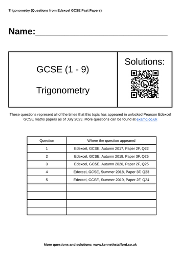 Trigonometry. GCSE Maths Past Paper Questions. | Teaching Resources