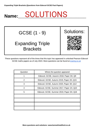 Expanding Triple Brackets. GCSE Maths Past Paper Questions (Edexcel ...