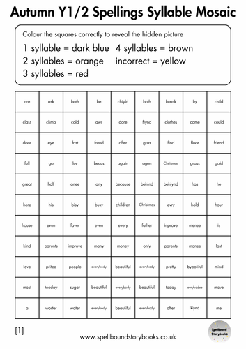 Year 1/2 Common Exception Words Spelling Mosaics Autumn-Themed ...