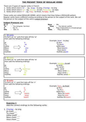 Present tense in French / les verbes au Present | Teaching Resources