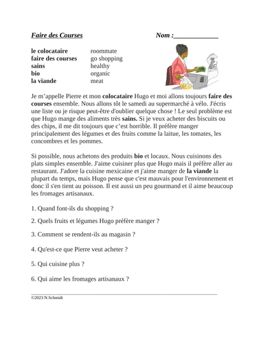 Faire des Courses Lecture: French Grocery Shopping Reading | Teaching ...