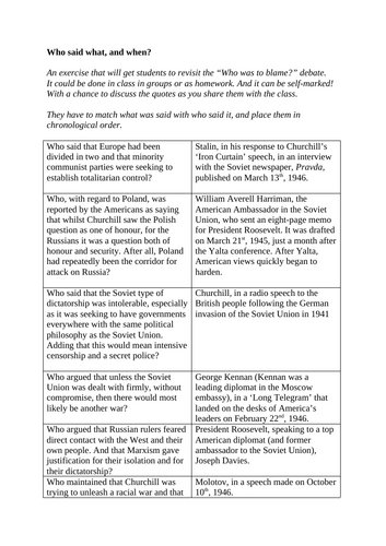(I)GCSE - Explaining the Origins of the Cold War | Teaching Resources