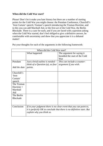 (I)GCSE - Explaining the Origins of the Cold War | Teaching Resources