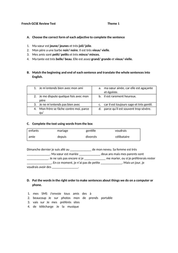 French GCSE Review test - Theme 1