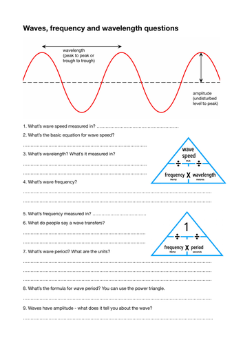 Wave speed, frequency and wavelength worksheet, AQA 9-1 GCSE physics ...