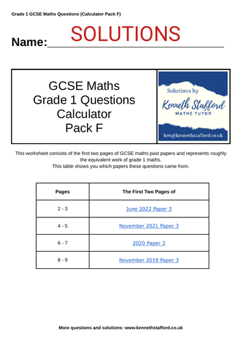 Grade 1 GCSE Maths Questions | Teaching Resources