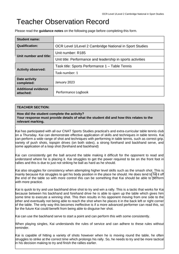 Task 1 Witness Statements- R185 Cambridge National Sports Studies 2022 ...