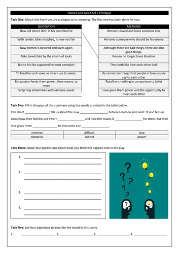 Romeo and Juliet Revision Worksheets for Each Act and Scene | Teaching ...